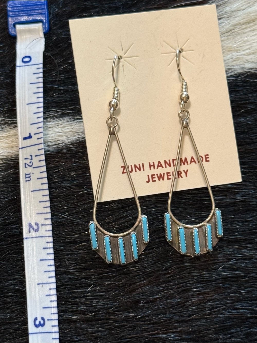 Zuni handmade Turquoise Inlay Teardrop Earrings - Native American